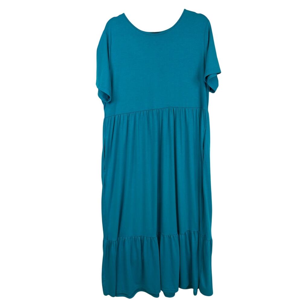 Anrabess Turquoise Ruffle Hem Pocket Short Sleeve Casual Maxi Dress XL